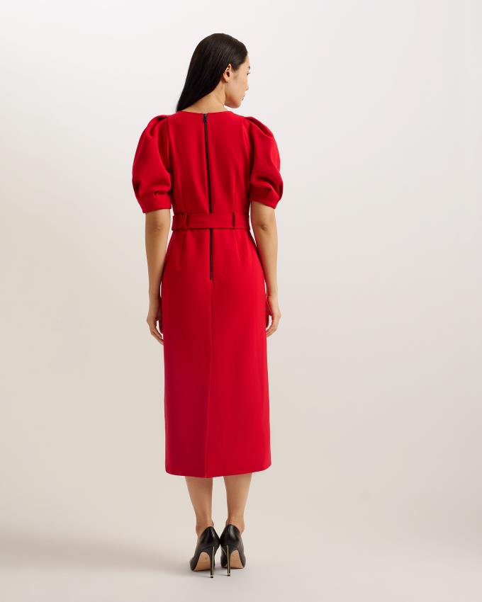 Peignoir Ted Baker Puff Sleeve Midi With Belt Rouge Femme | DEE-60470961